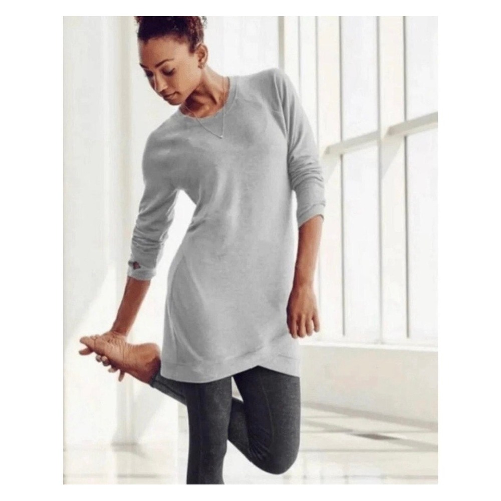 Athleta Gray Space Dye Tulip Hem Tunic Sweatshirt Thumbholes Small